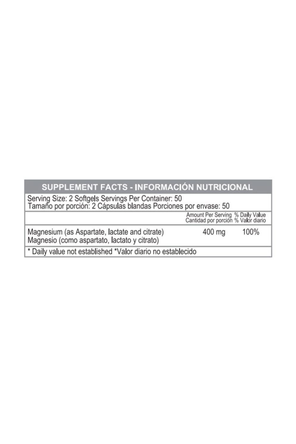 SUPER MAGNESIUM FORMULA 400 MG 100 SOFTGELS (MAGNESIUM CITRATE, ASPARTATE, AND LACTATE3 SUPER MAGNESIUM FORMULA 400 MG 100 SOFTGELS (MAGNESIUM CITRATE, ASPARTATE, AND LACTATE - Imagen 3